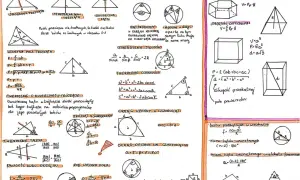 Zbiór wzorów i definicji z geometrii: planimetria, stereometria, kąty w okręgu, twierdzenia sinusów i cosinusów.