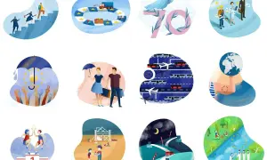 Ilustracje symbolizujące różne aspekty współpracy i rozwoju, od wspólnych celów po codzienne życie, pokazują siłę, która płynie z unii personalnej.