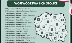 Mapa Polski z zaznaczonymi 16 województwami i ich stolicami. Dowiedz się, ile jest województw w Polsce!