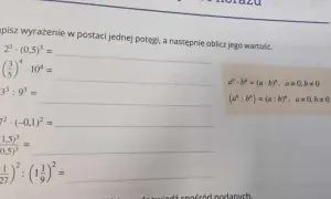Zadanie 1. Zapisz wyrażenie w postaci jednej potęgi, np. a) 2³ · (0,5)³ = (2 · 0,5)³ = 1³.