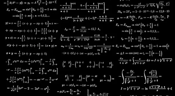 Zbiór skomplikowanych wyrażeń algebraicznych i równań fizycznych, obejmujących m.in. rachunek całkowy i różniczkowy.