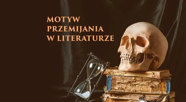 Czas ucieka, jak piasek w klepsydrze. Czaszka na zniszczonych księgach symbolizuje motyw przemijania w literaturze.